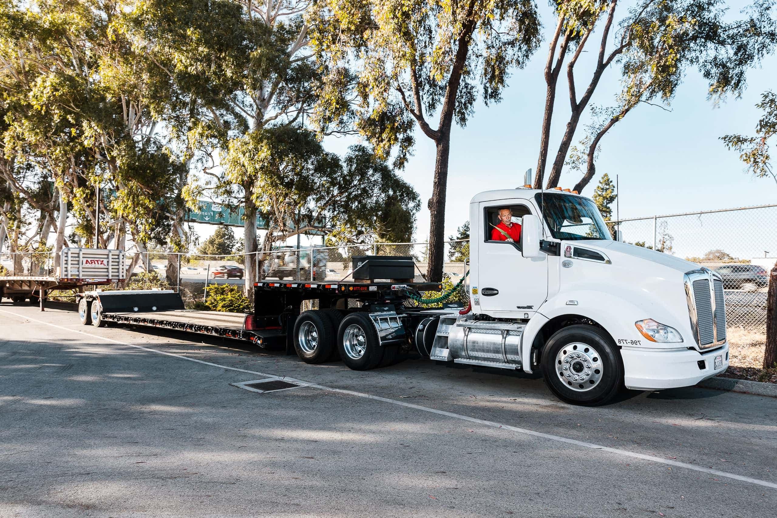 flatbed trailer and truck